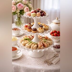 Discontinued Pot Luck “Flirt” Elegant White Ceramic 3-Tiered Cake Stand - NEW